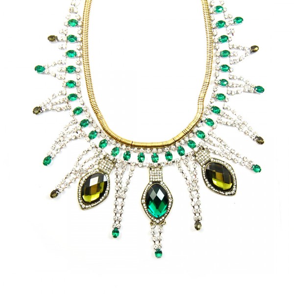 Absinthe Emerald Crystal Stone Statement Bib Necklace